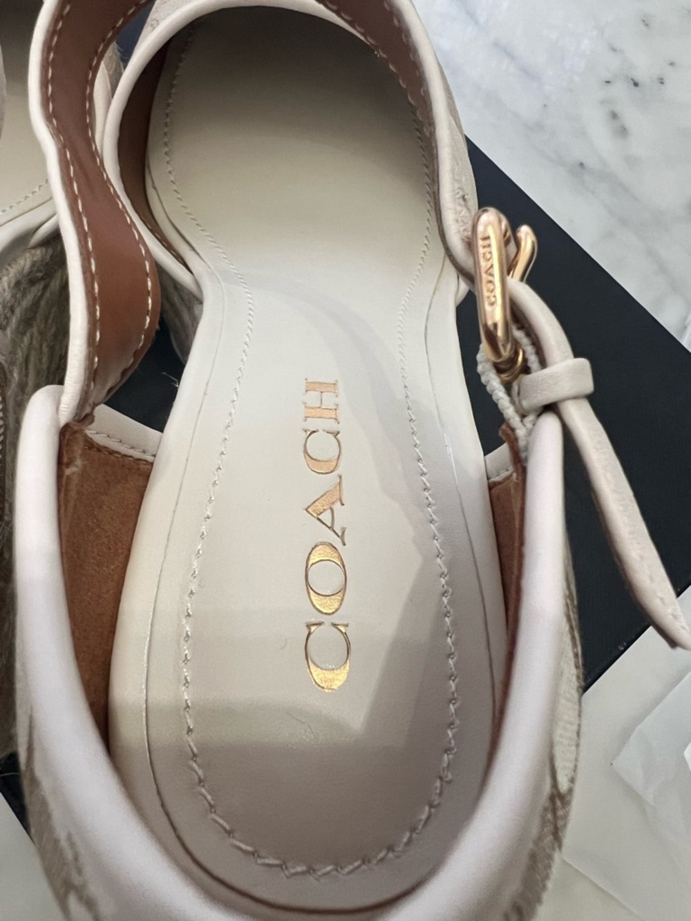 Coach Beige Signature Canvas Espadrille Wedge Sandals - Picture 3 of 10